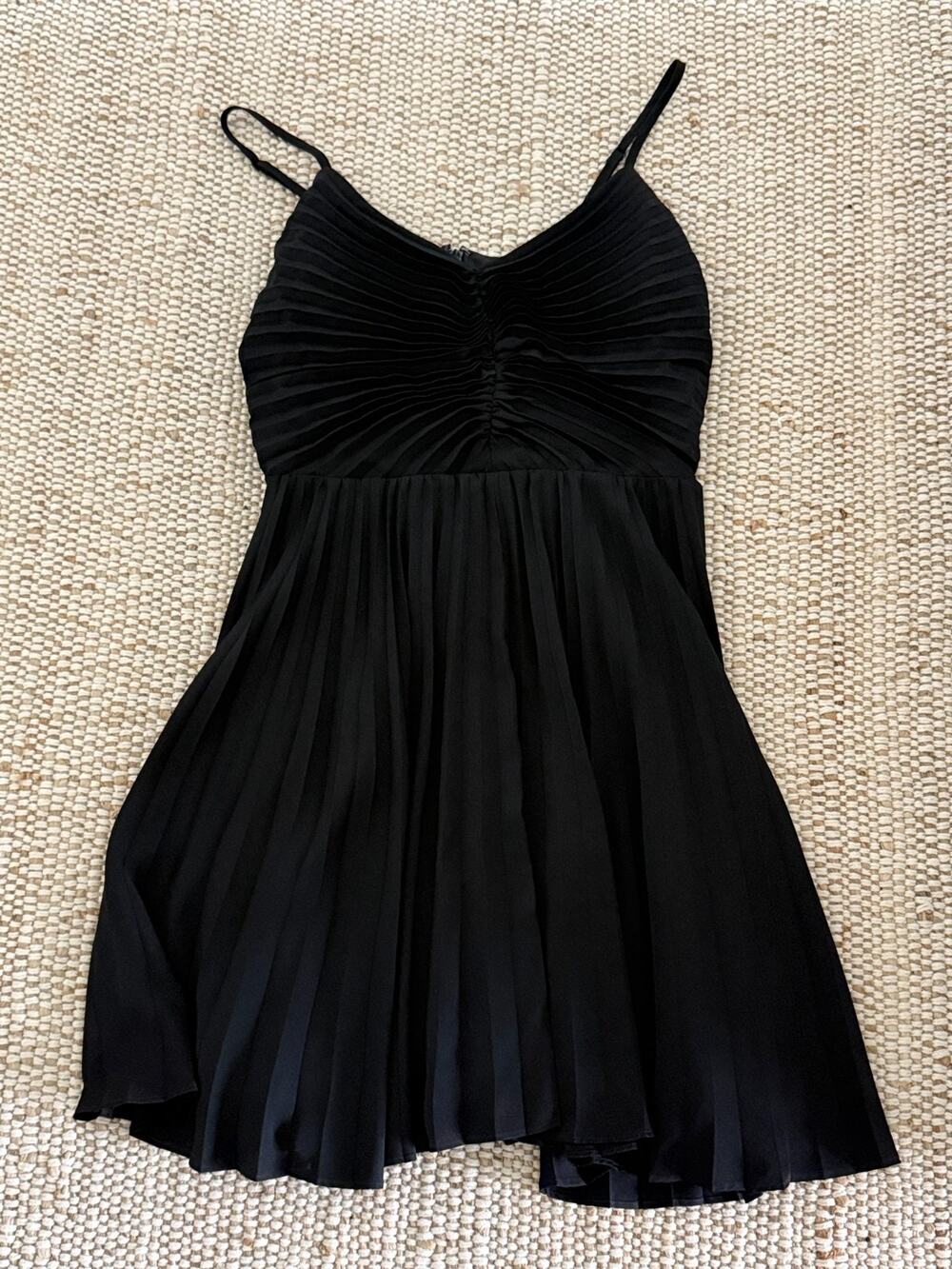 Express Black Pleated Satin Mini Dress Womens Small Spaghetti Strap Party